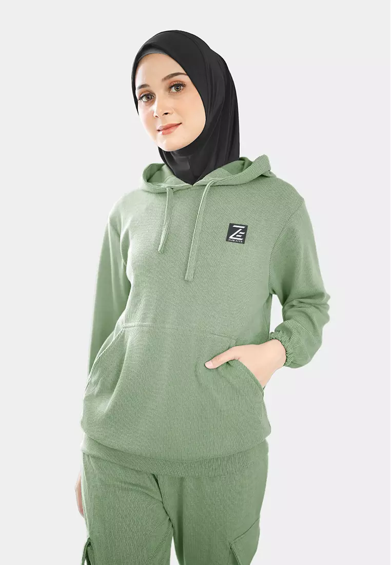 Setelan Olahraga Wanita Keenan Hoodie Set Knit - Leaf Green