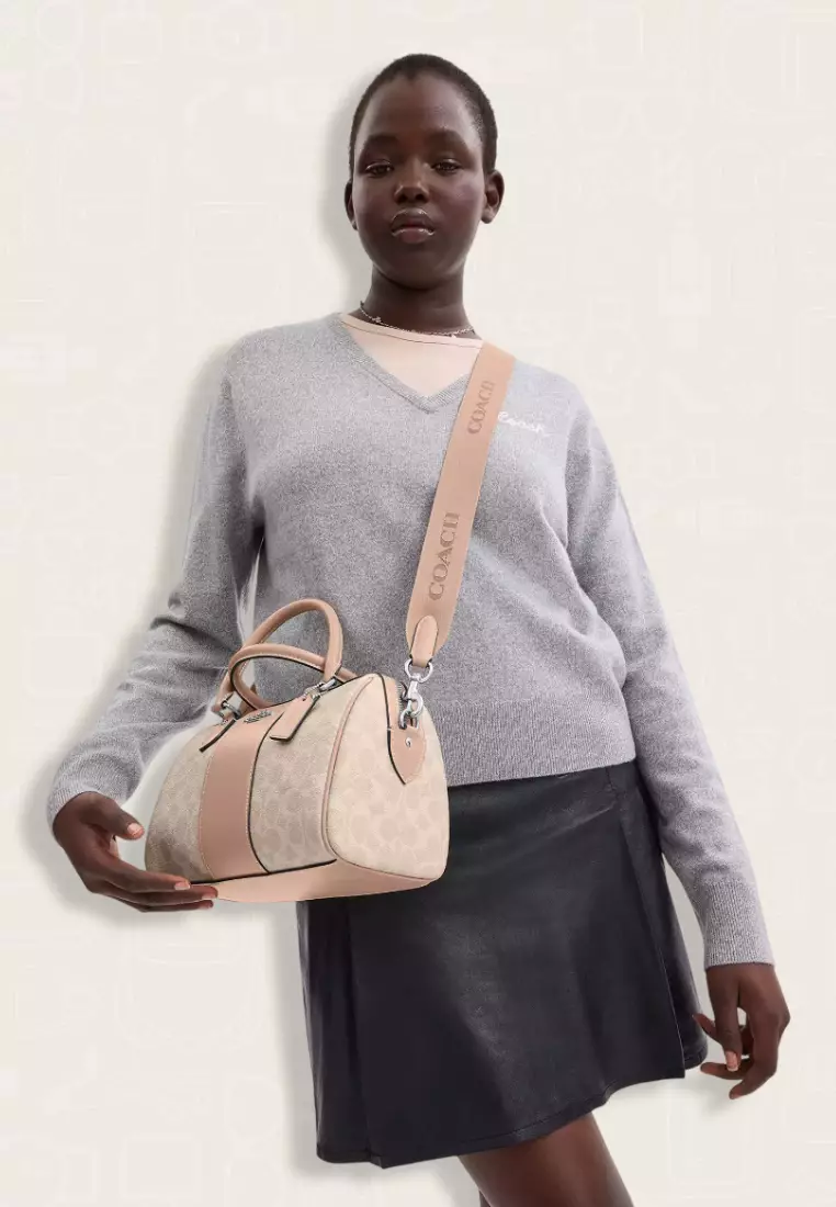 Coach Rowan Satchel Bag In Signature Canvas Sand Taupe
