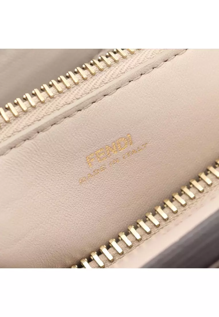 Pre-Loved Fendi DOT COM dot com click W chain shoulder bag leather Gray beige