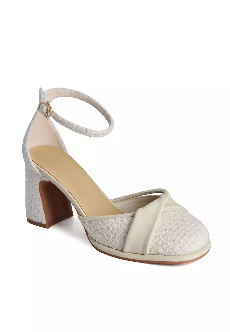 7.5CM Folded Strap Tweed Mary Jane Shoes XJ2568-10