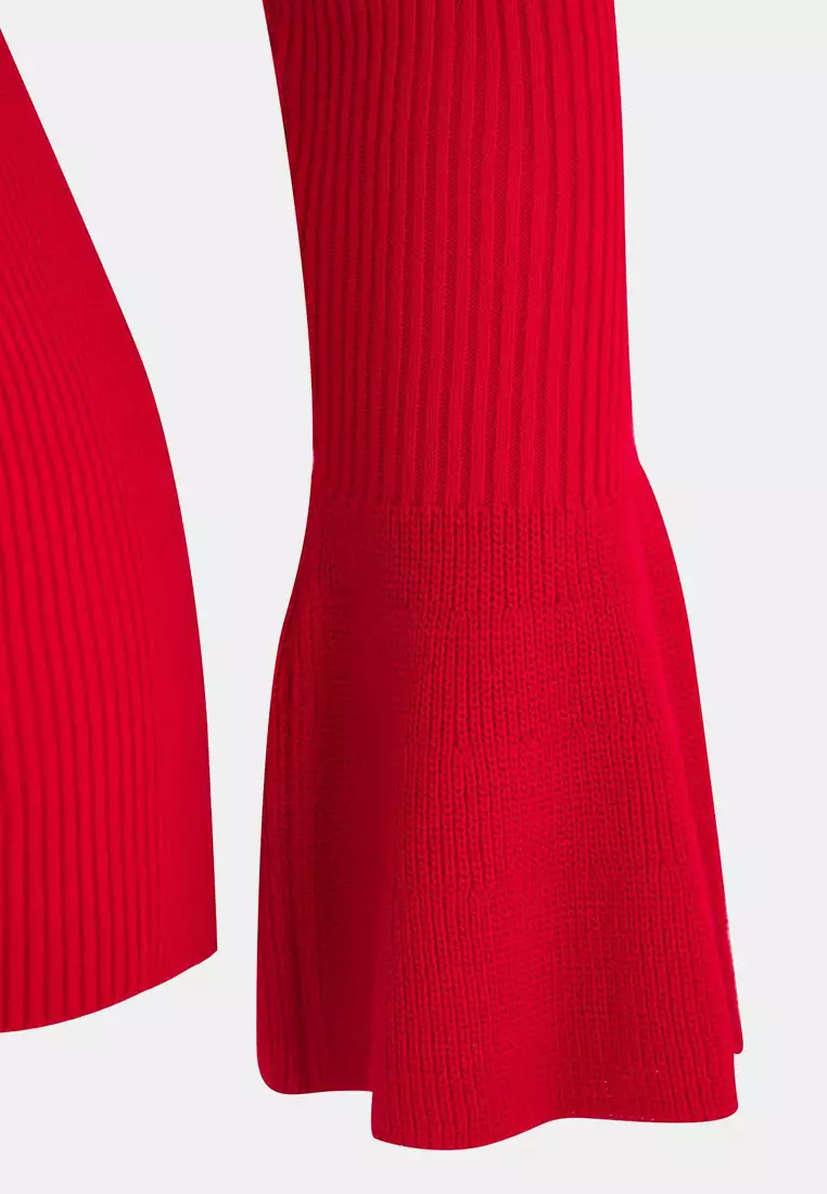 Red Ribbed Carmen Collar Knitwear Sweater Tbbaw26An00031
