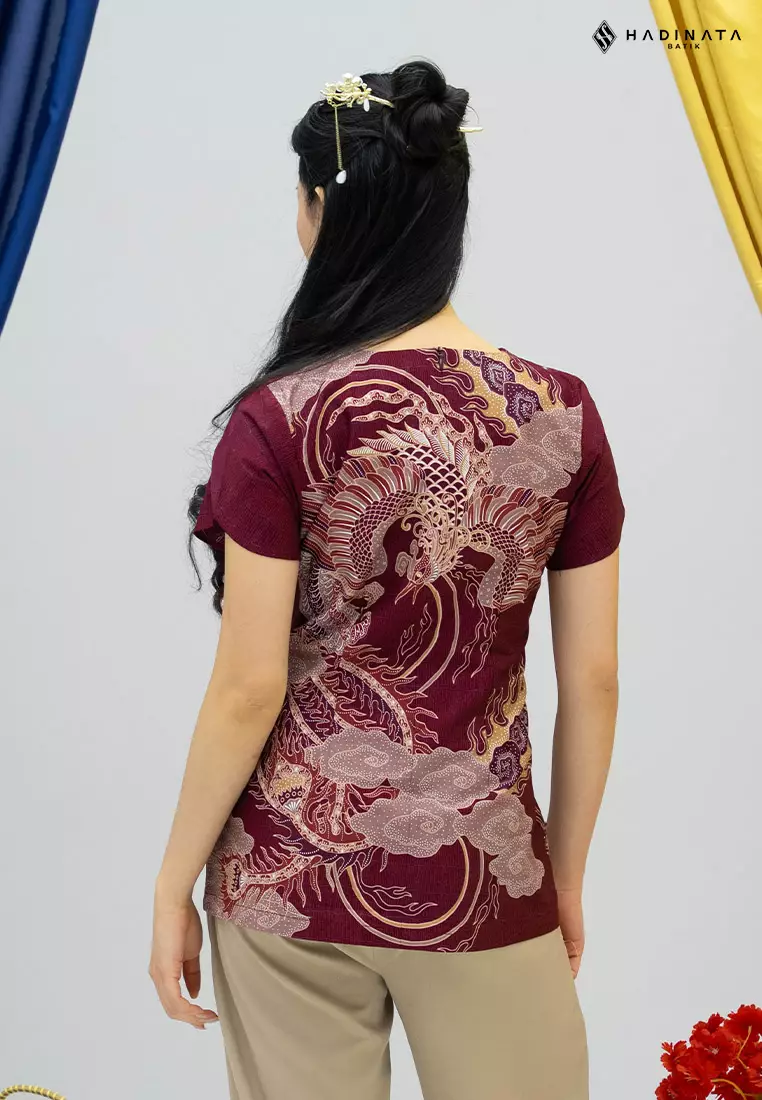 Hadinata Batik Premium Blouse Batik Wanita Lengan Pendek Superfine Bhawana Maroon
