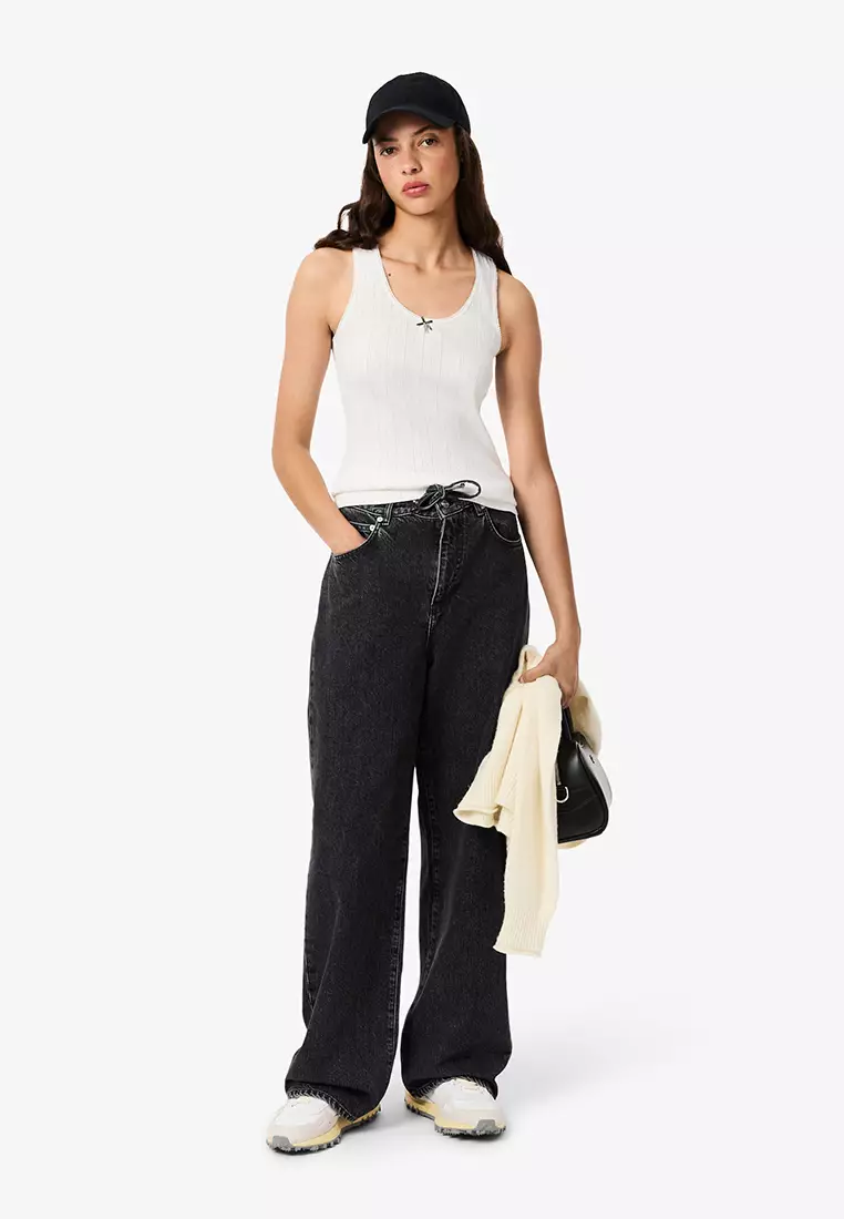 Slim Fit Pointelle Knit Cotton Tank Top