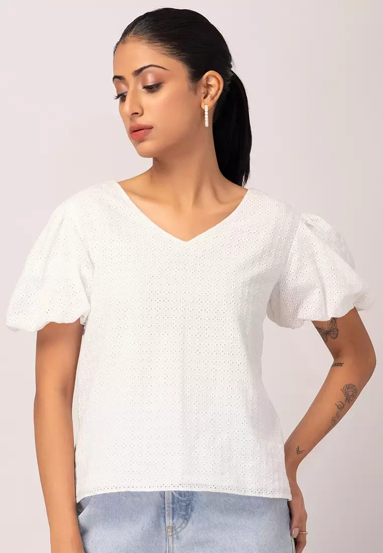 White Schiffli Top