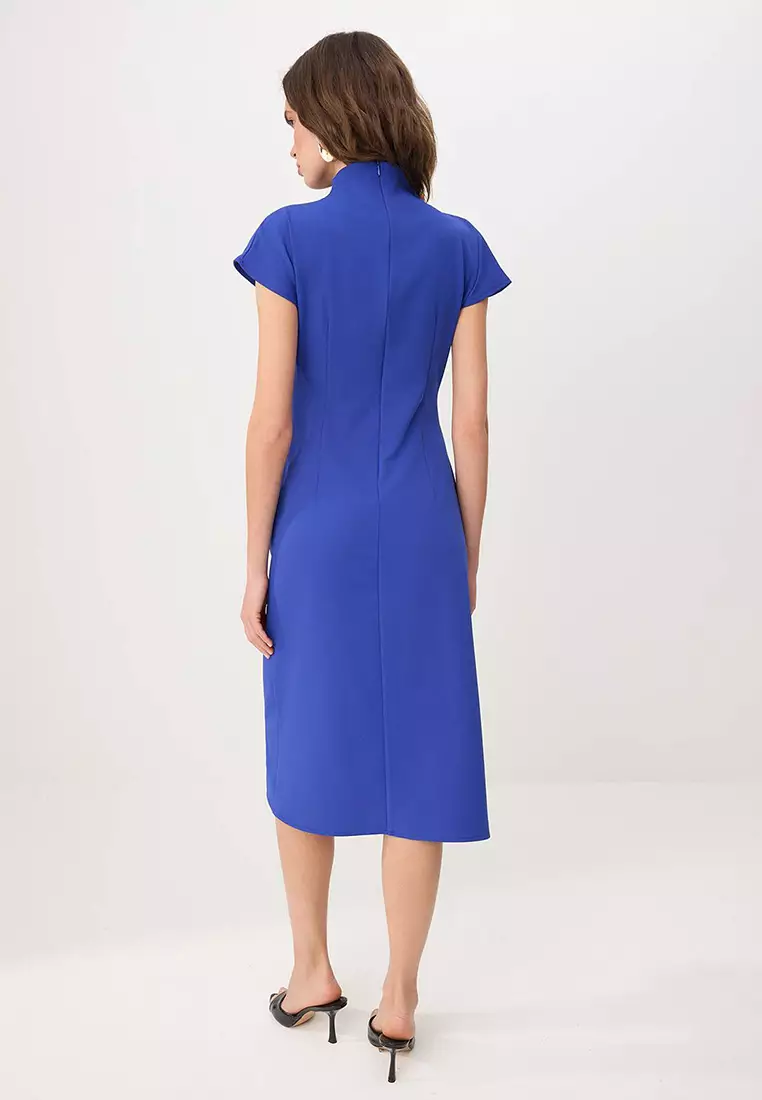 Saks Straight A-Line Shirred / Draped Midi Woven Dress Twoaw25El393