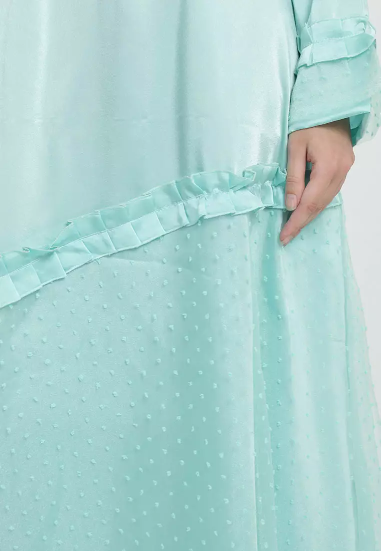 JV Hasanah Sahara Snow Dress Mint | Gamis Roberto Cavali Organza