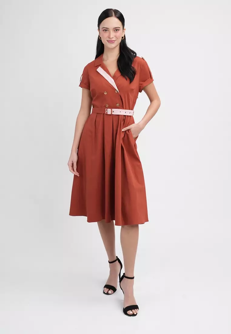 Maxine Button-Down Belted Midi A-Line Dress