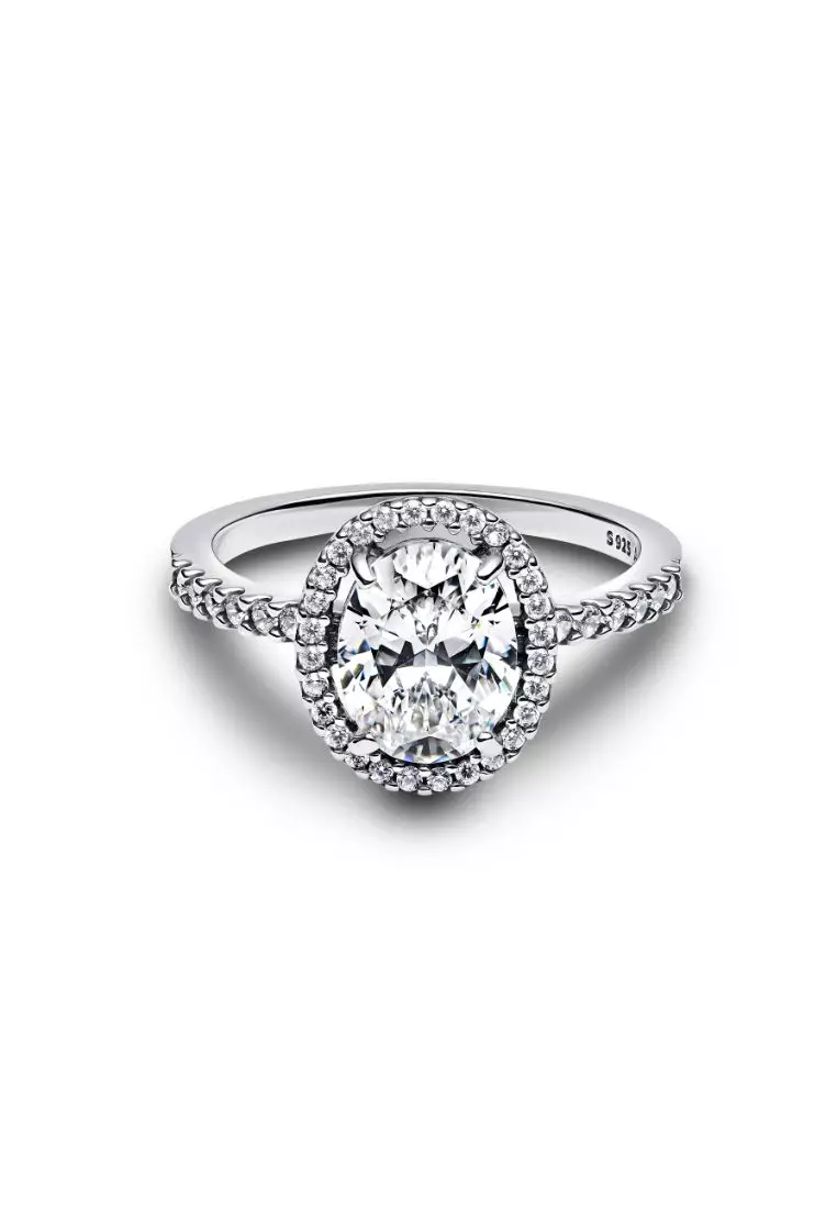 Oval Sparkling Halo Statement Ring