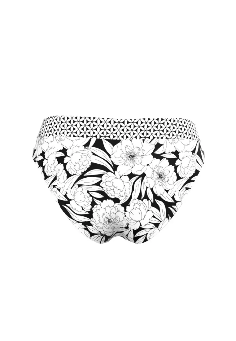 Bold Bloom Black Contrast Ruched Waistband Full Classic Pant