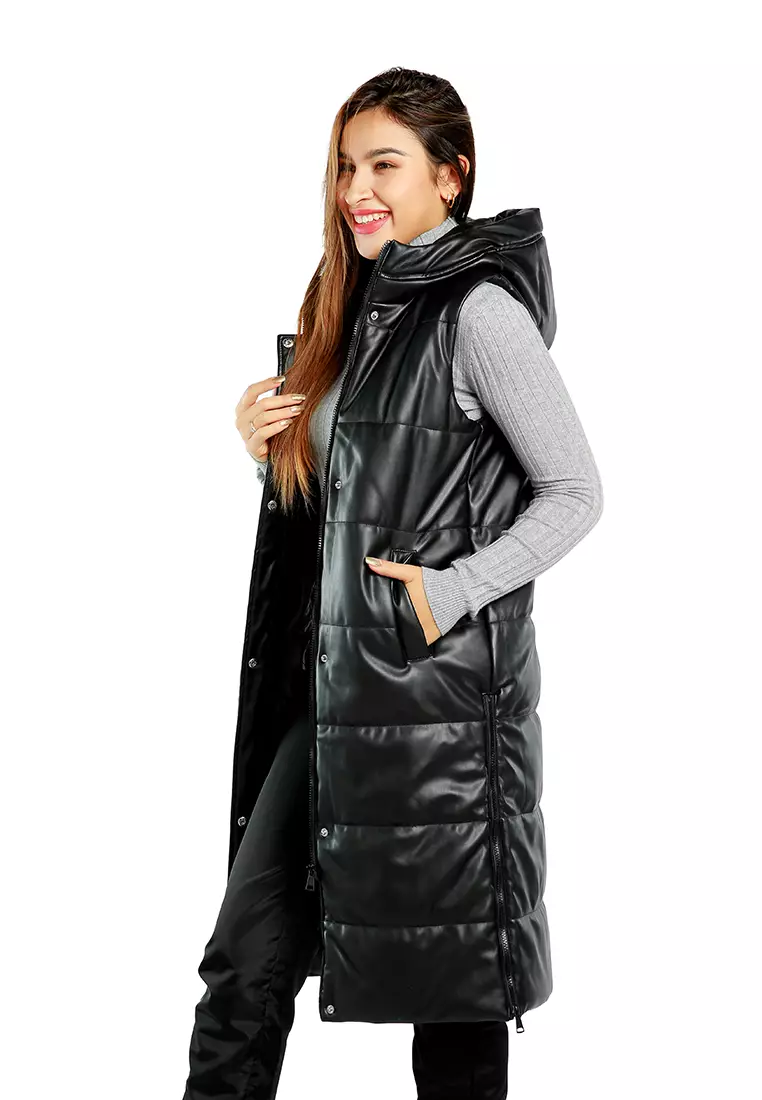 Jaket Oversized Quilted Puffer Tanpa Lengan Warna Hitam
