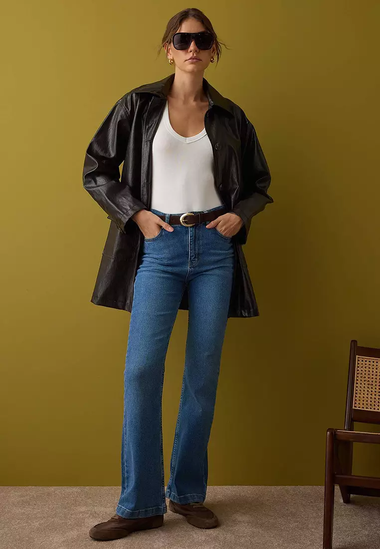 Blue High Waist Flared Jeans Twoaw26Je00047