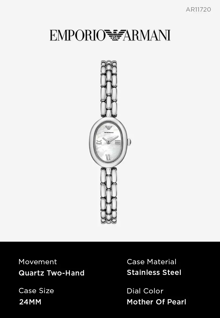 Emporio Armani Women's Analog Watch ( AR11720 ) - Quartz, Silver Case, Oval Dial, Below 5 MM Silver Stainless Steel Band