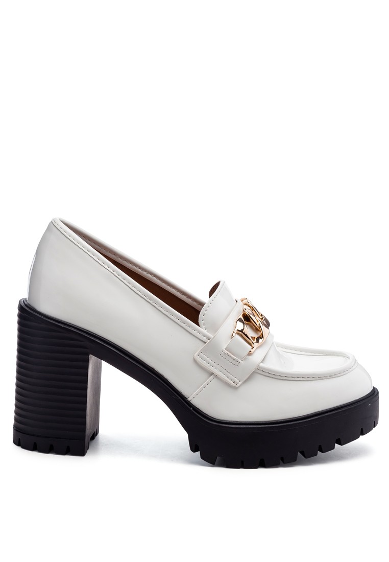 Block Heeled Chunky Loafers in White