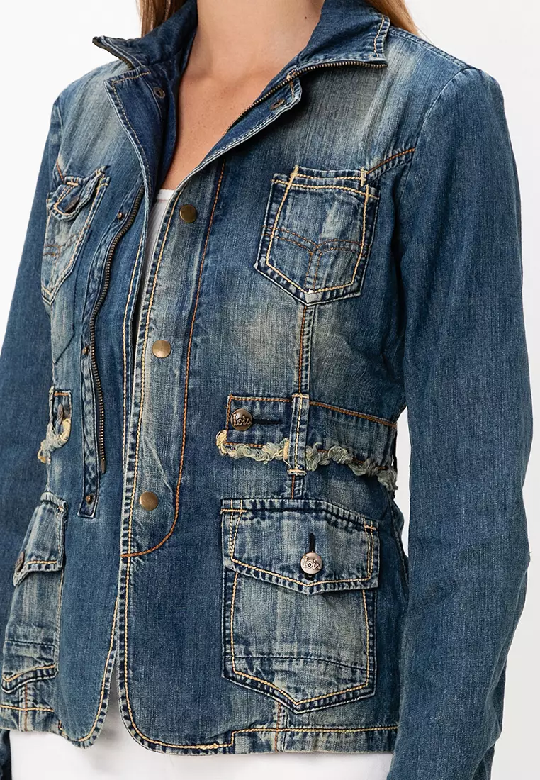 LJK LADIES DENIM BUTTON-UP JACKET
