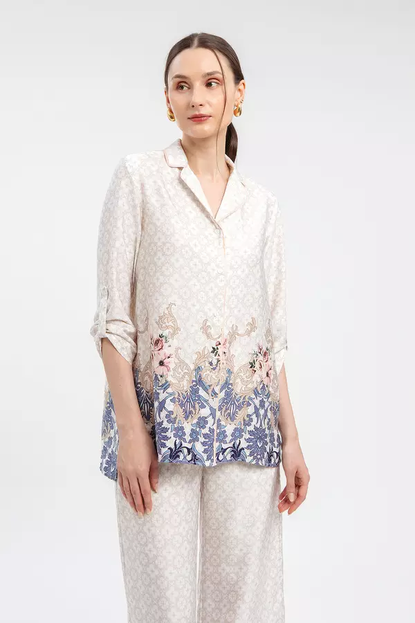 MANZONE X MINIMAL - Aighar - Floral Print Pajama Shirt - Navy Warna Navy