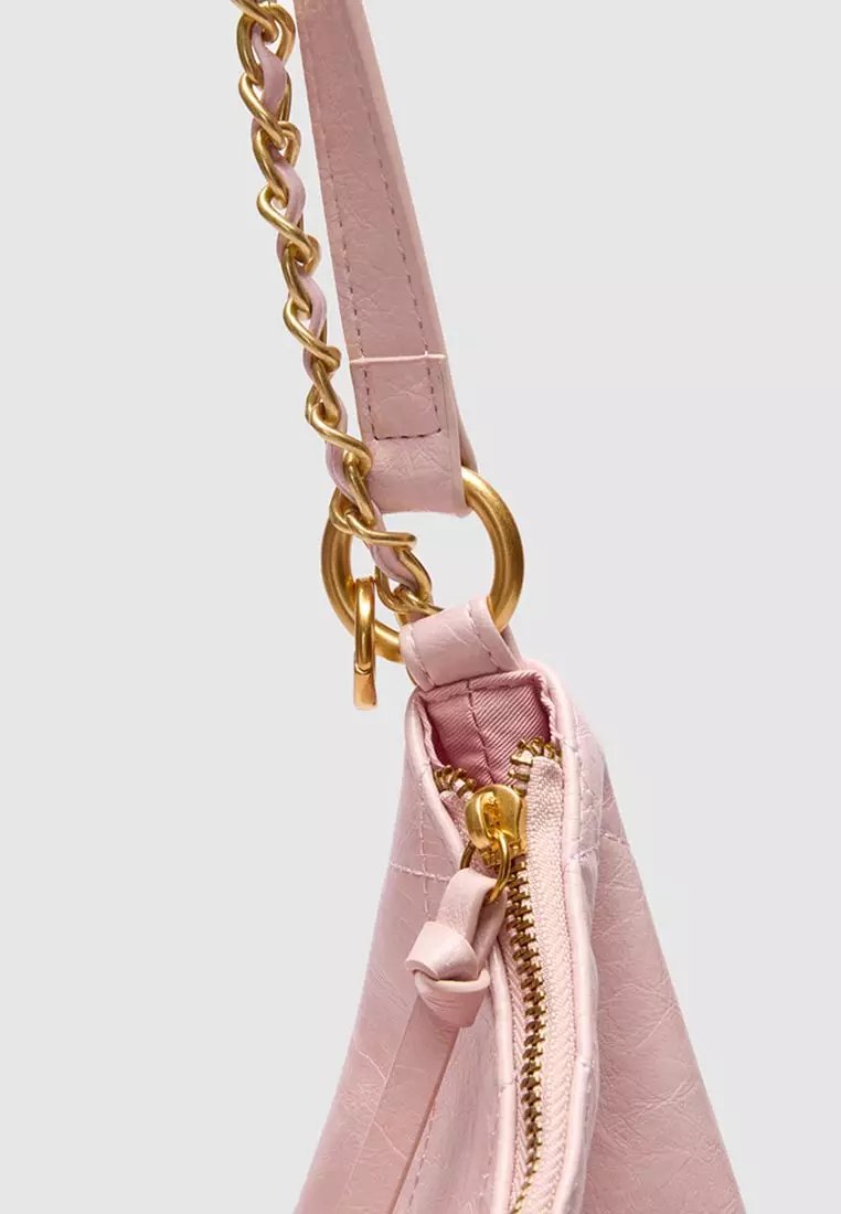 Pale Quilted Hobo Bag With Chain Strap