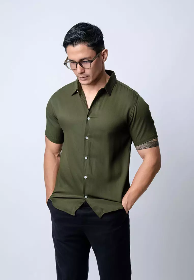 Viscose Dark Green Casual Shirt SS