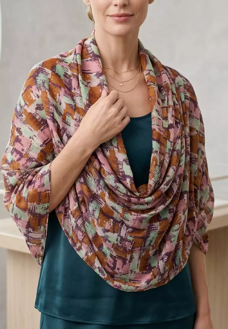 Aksesoris Scarf Wanita Cascade Beauty silk-Feel Scarf Terra Pink