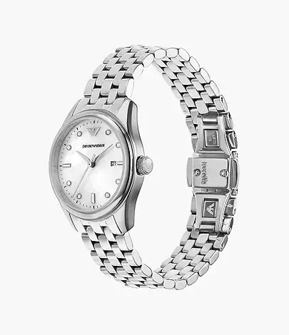 Emporio Armani Three-Hand Date Silver -Tone Stainless Steel Watch - AR11614