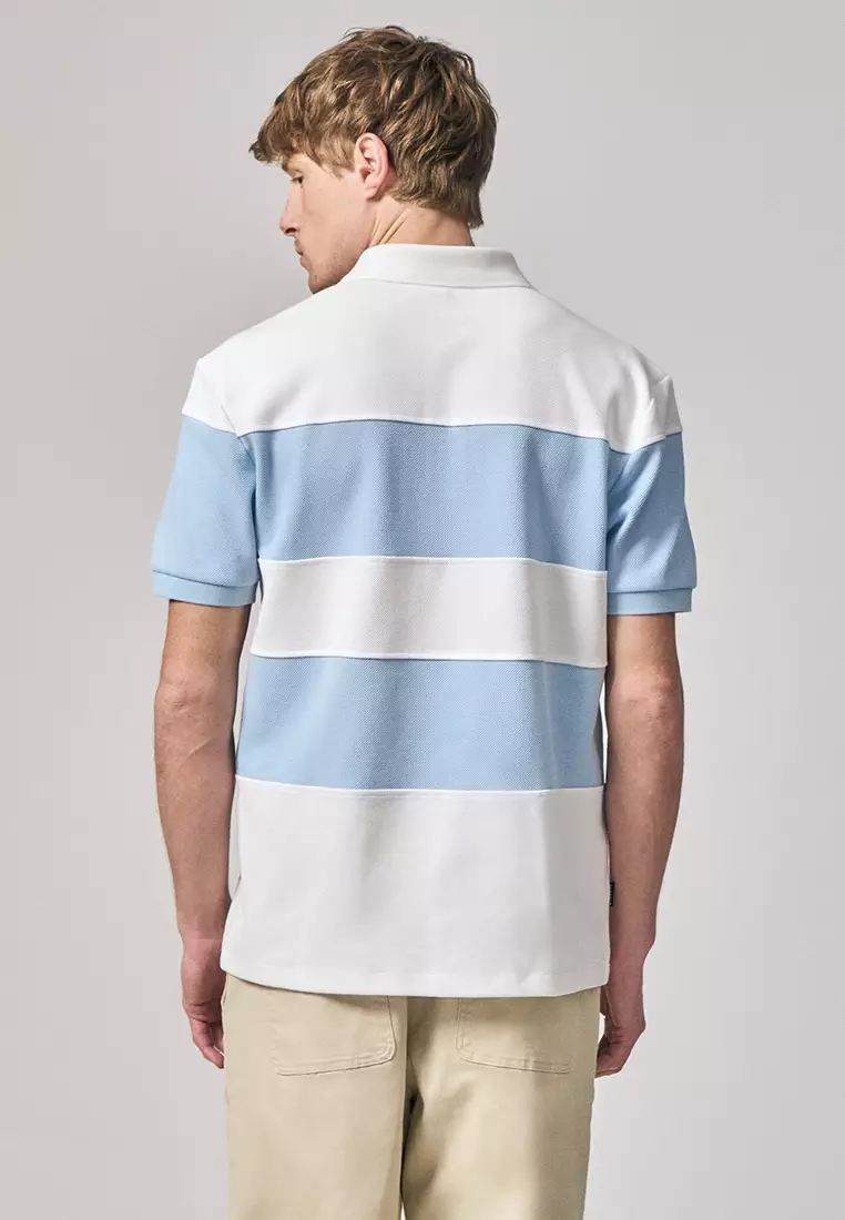 Regular Fit Color-Block Polo Shirt With Sailing Flag Icon Embroidery In Pique