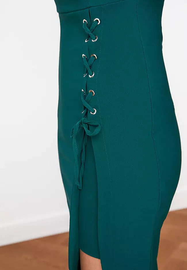 Eyelet Lace Up Midi Dress