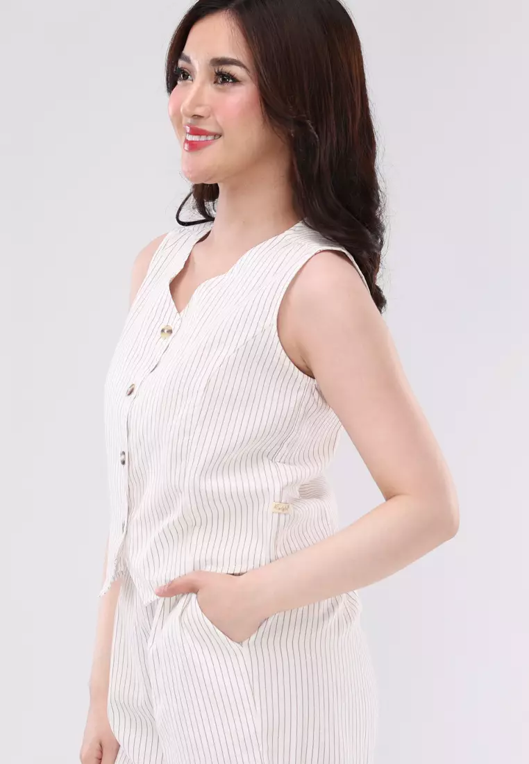 Stripes Cotton Sleeveless Blouse/Shorts Terno