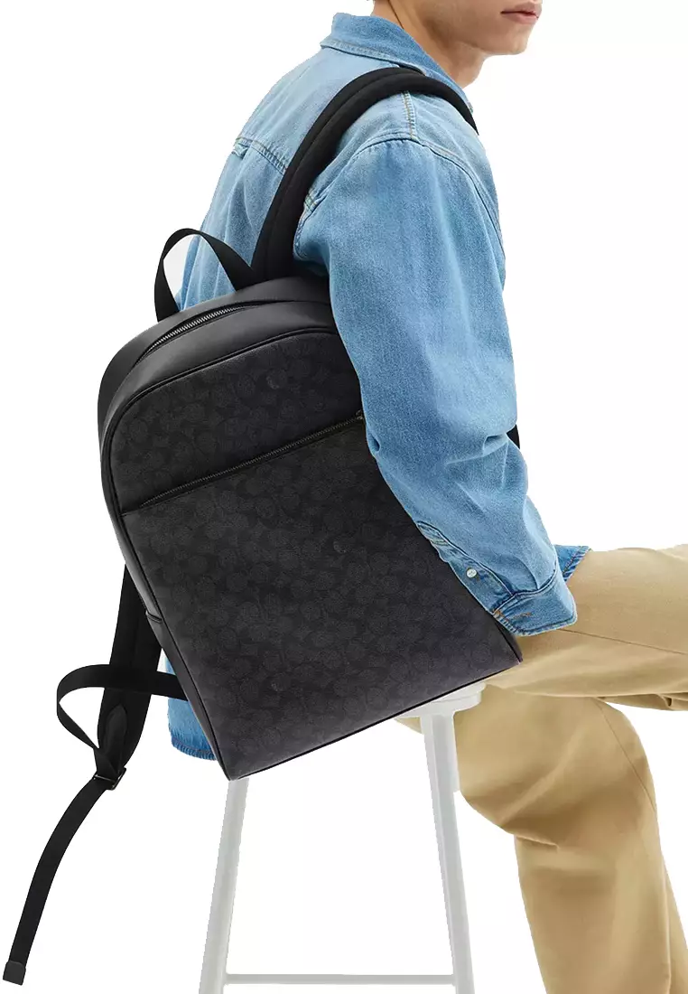 Owen Backpack Bag In Signature Canvas - Charcoal/ Black CAJ90