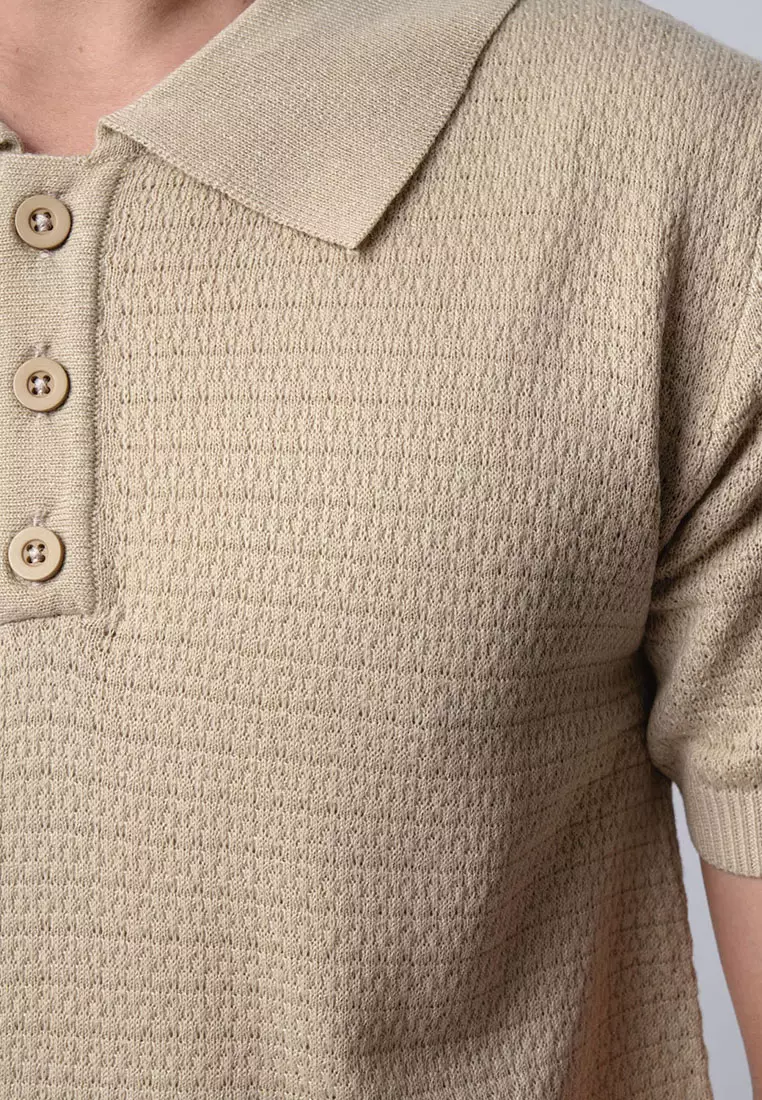 Polo Shirts Textured Knitted Khaki