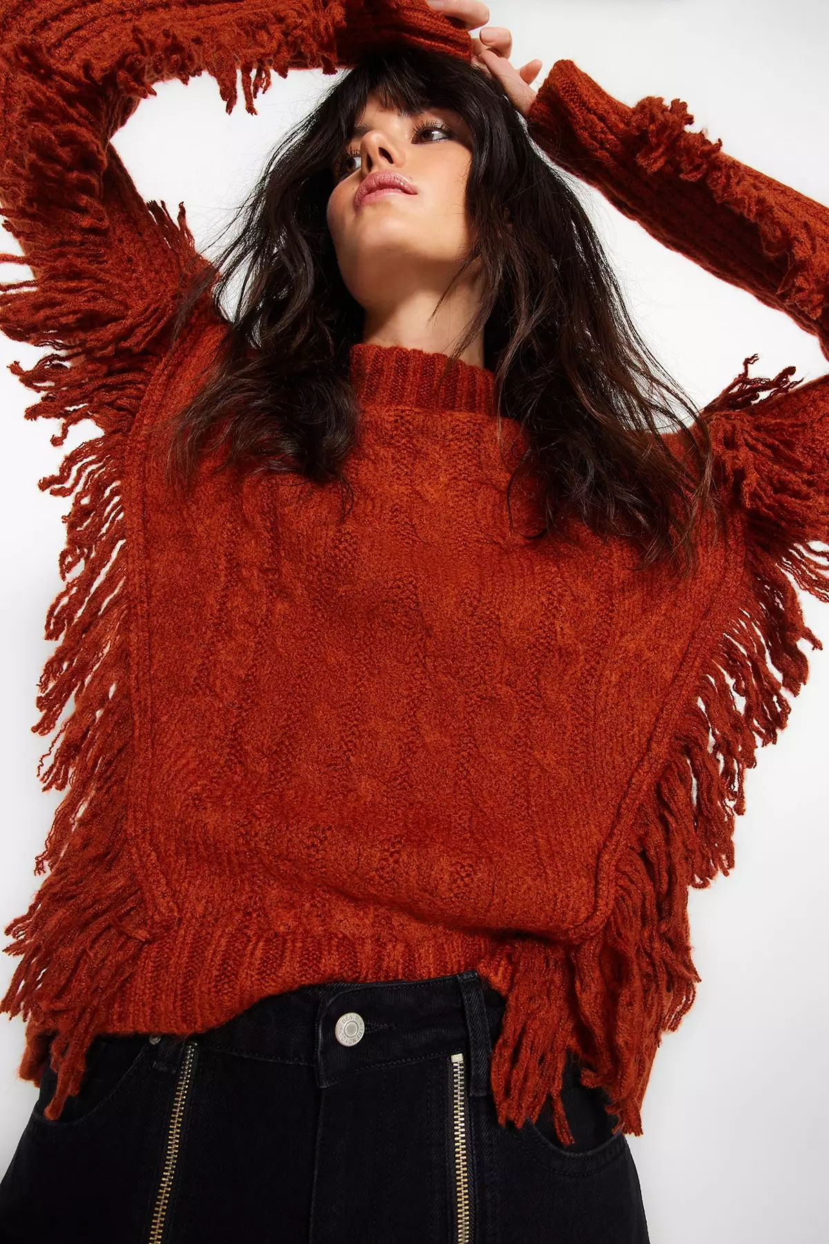 Buy Trendyol Mock Neck Fringe Knit Sweater 2023 Online ZALORA
