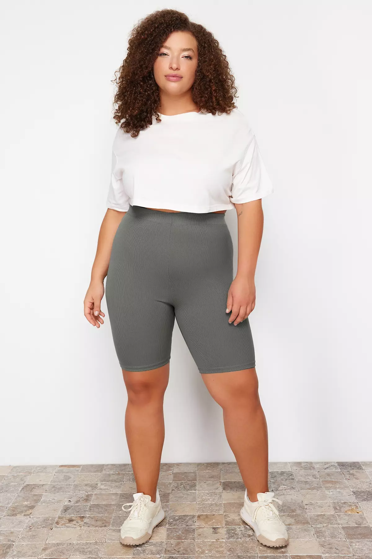 High Waist 2-Pack Biker Short Length Ribbed Knit Plus Size Biker Shorts