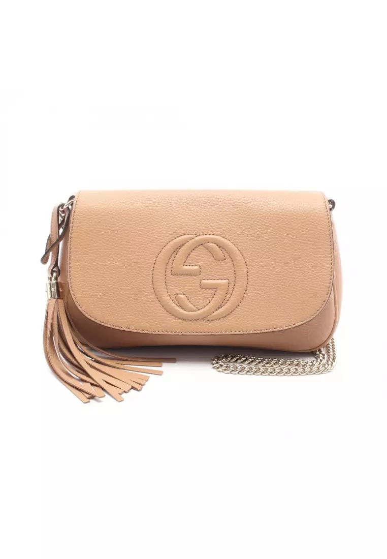 Pre-Loved Gucci Soho Interlocking G chain shoulder bag leather light brown