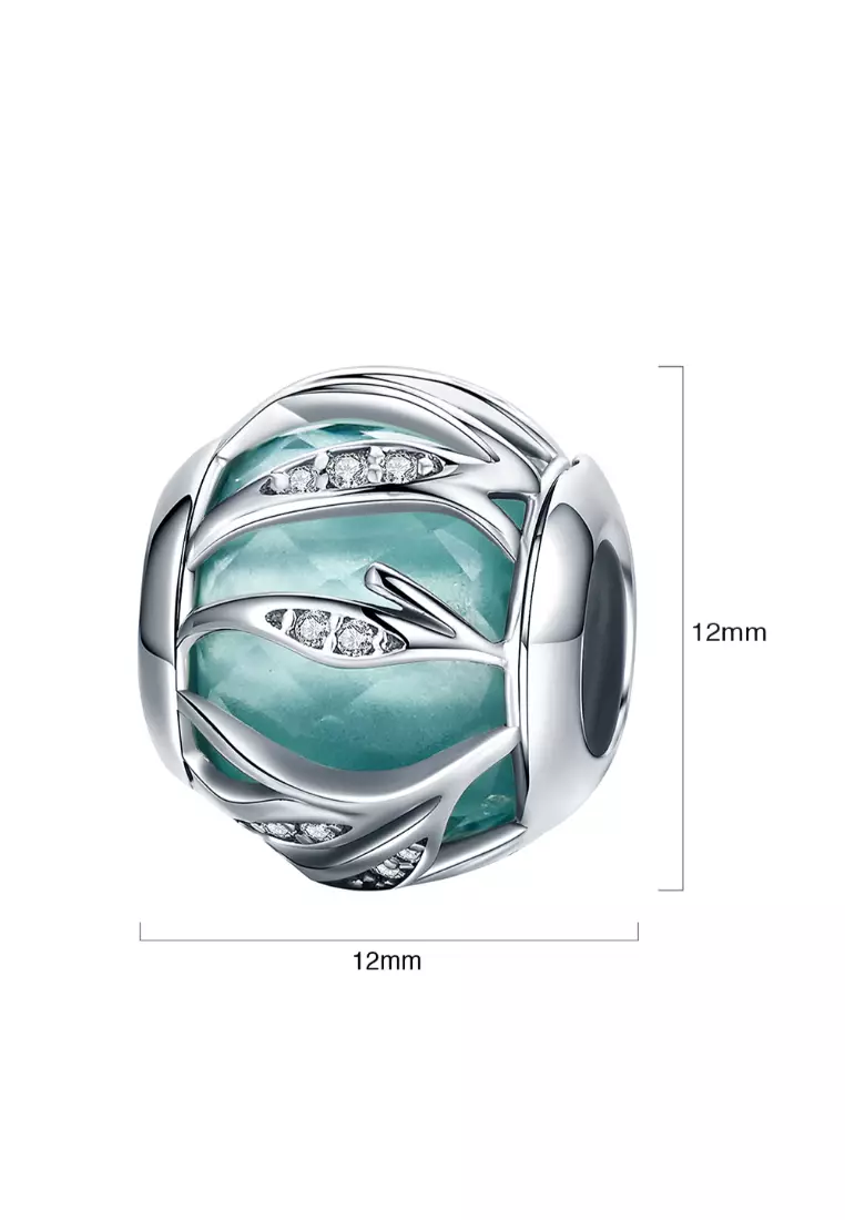 Solid 925 Sterling Silver Magical Ball Teal CZ Charm