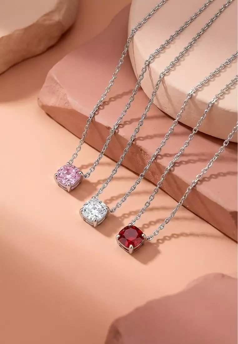 Roselle Lumin 紅色鍊項鍊（白金色鍍金）