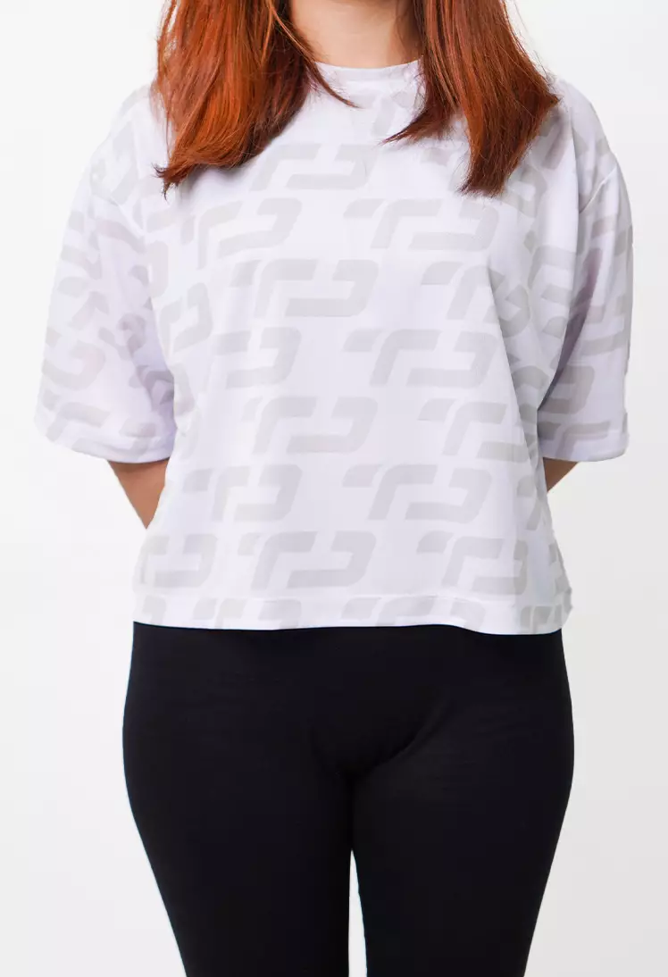 LSB34 baju olahraga wanita crop top oversize big size dry fit gym aerobic zumba poundfit senam putih