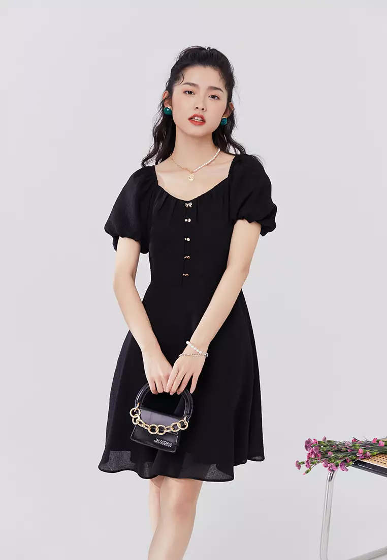 Square Neck Chiffon Mini Dress