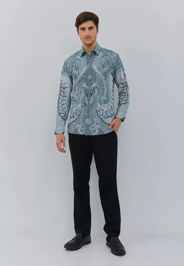 Slimfit Heera Green Kemeja Batik Pria Lengan Panjang