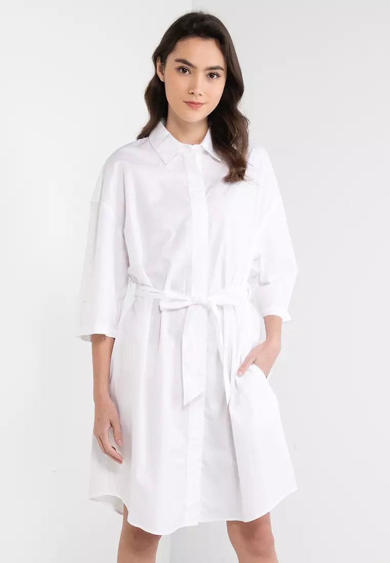Short Sleeve Belted Shirt Dress