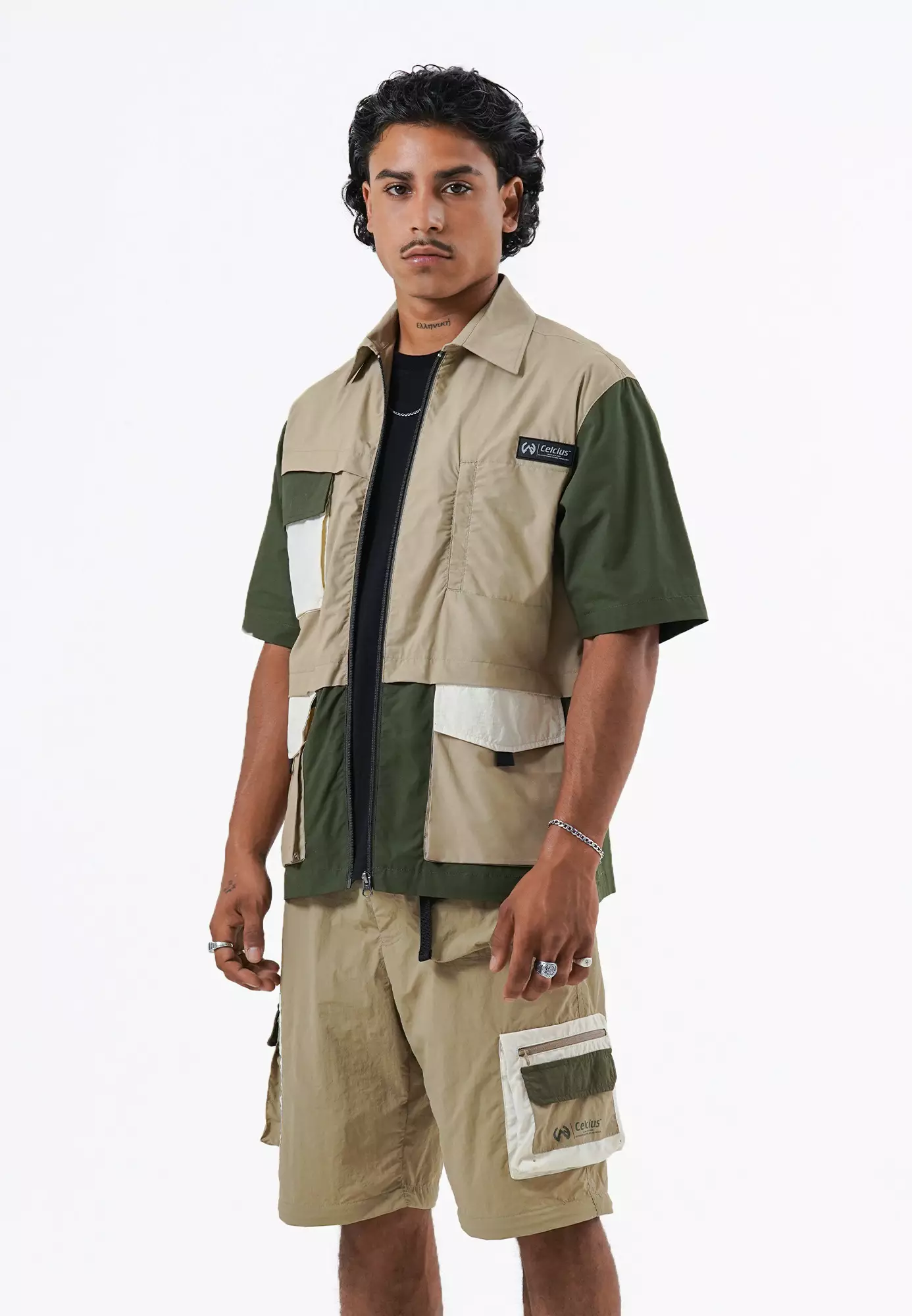 CELCIUS Casual Off Grid Kemeja Lengan Pendek L03000530C Khaki