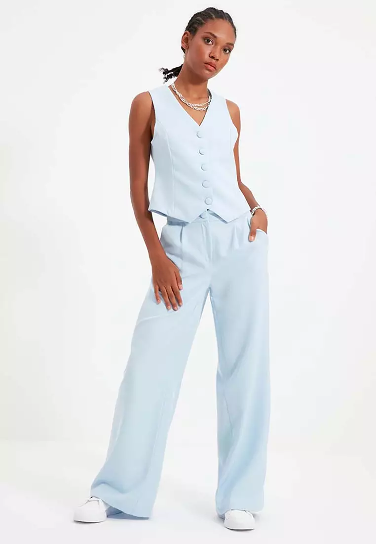 Buy Trendyol Light Blue Wide Leg Pants Online