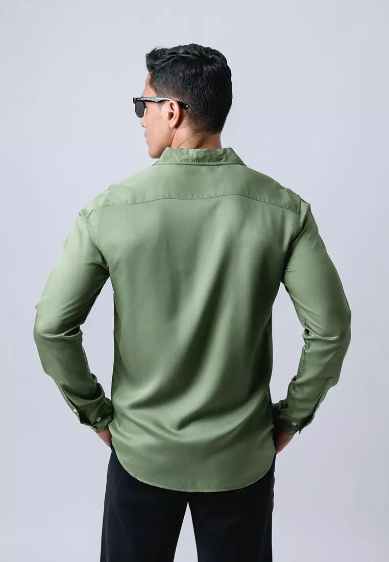 Viscose Dark Sage Green LS Casual Shirt