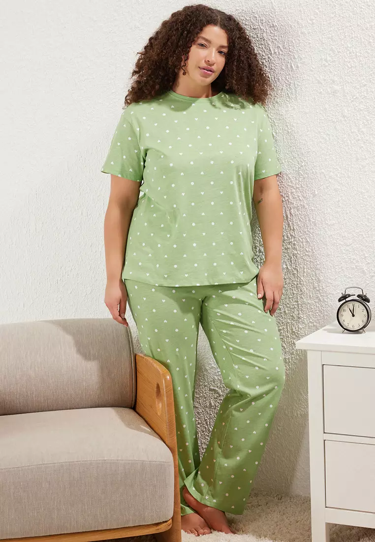 Mint Heart Patterned Knitted Pajama Set TBBSS25AI00023