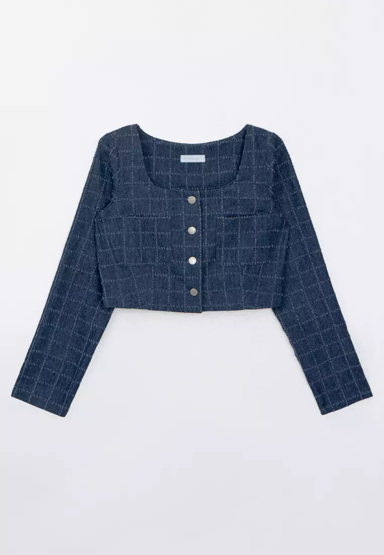 Tweed Square Neck Top