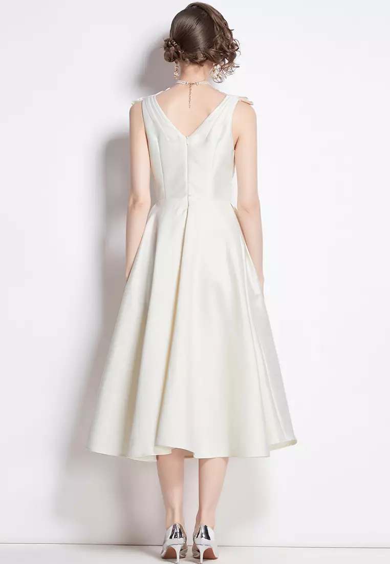 Retro French Satin Dress Minimalist Slim Fit Party Dress CA4021902W