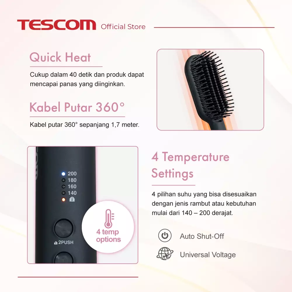 Tescom Ionic Smooth Hot Brush / Sisir Panas Pelurus Rambut TB550ID