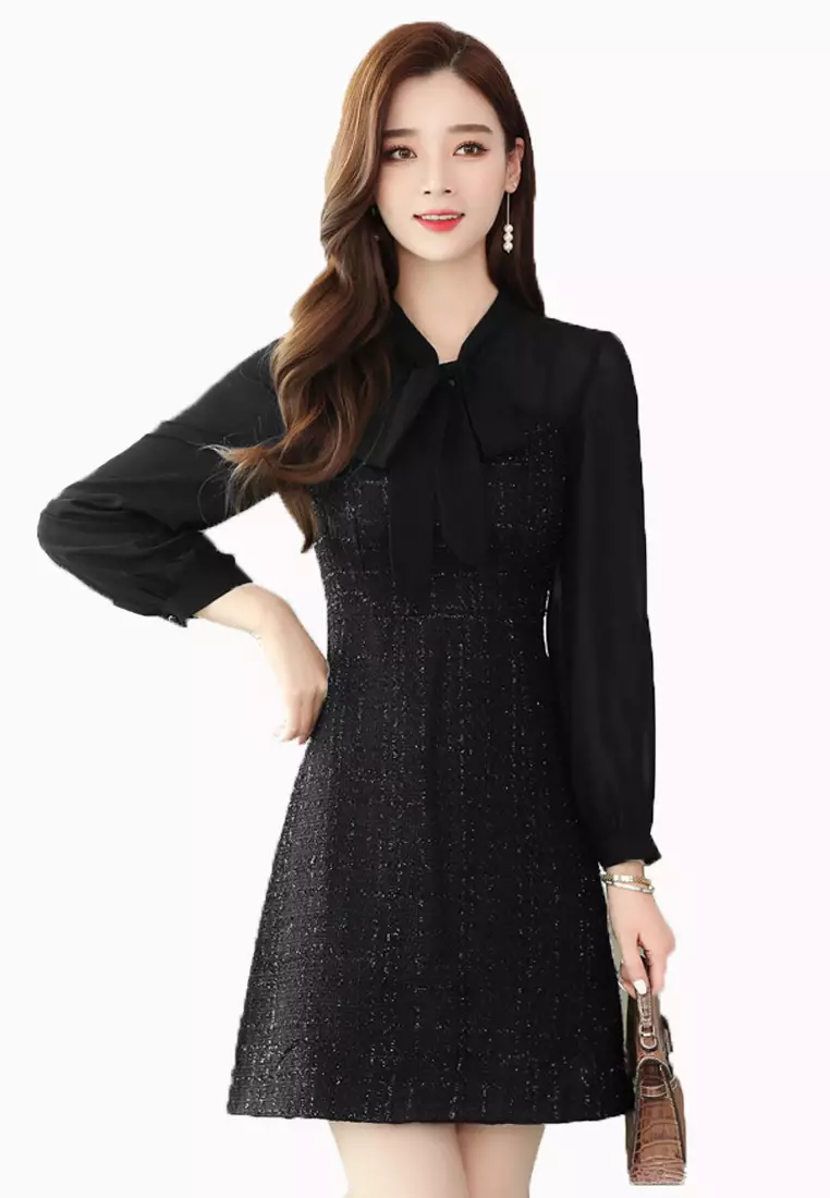 Chiffon sleeve black shift dress outlet