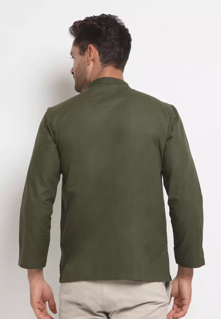 LARUSSO Kemeja Koko Bordir Katun Dobby Panjang - Cubic Army L086