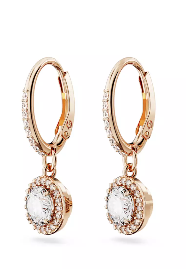 Buy Swarovski Constella Drop Earrings, Round Cut, Pavé, White, Rose ...