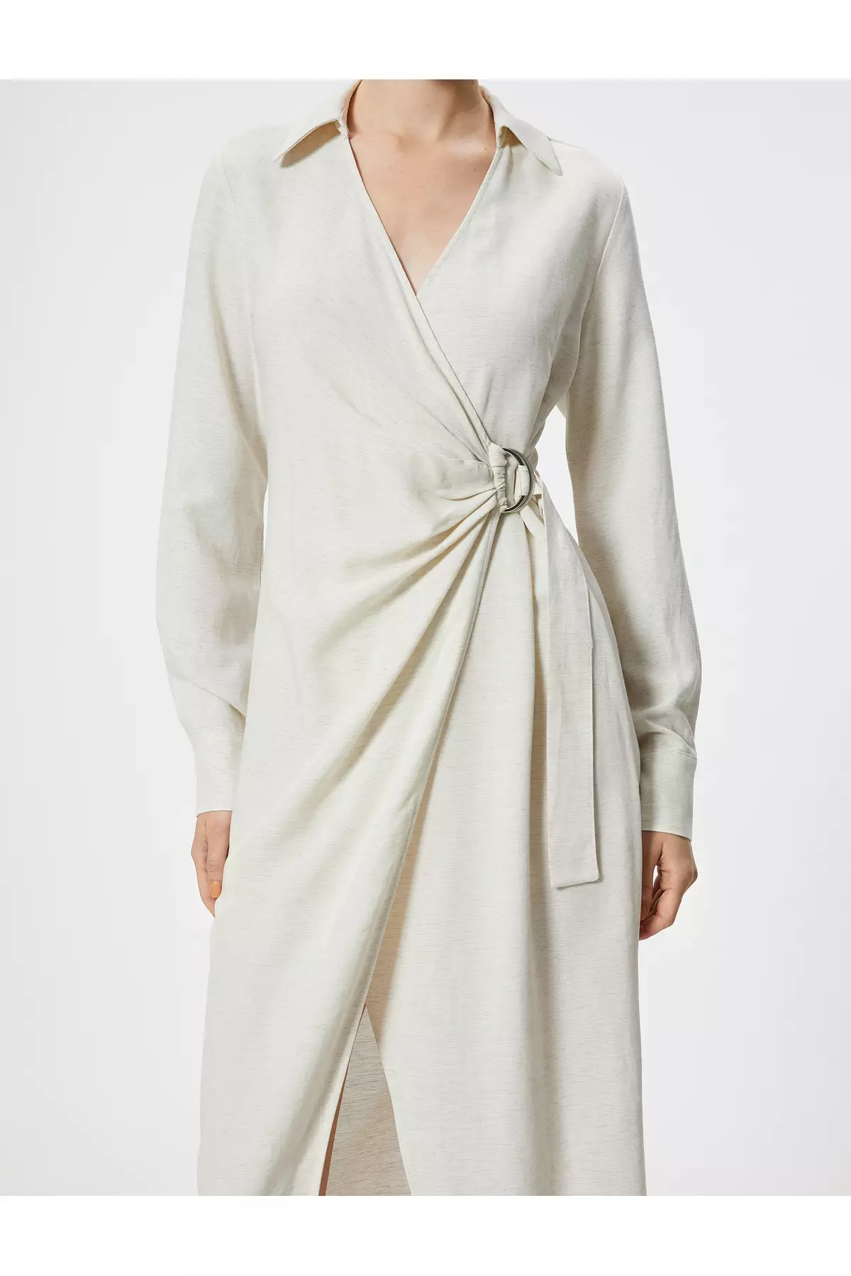Linen Blend Long Shirt Dress Double Breasted