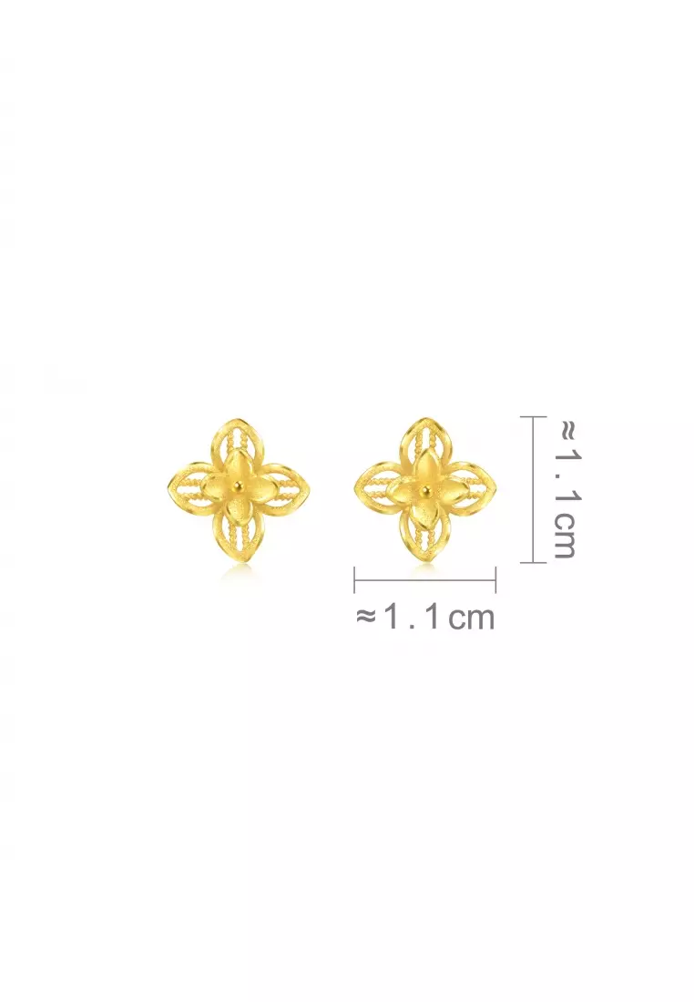 999.9 24K Solid Gold Chinese Wedding Lilac Blossom Stud Earrings for Women 95304E