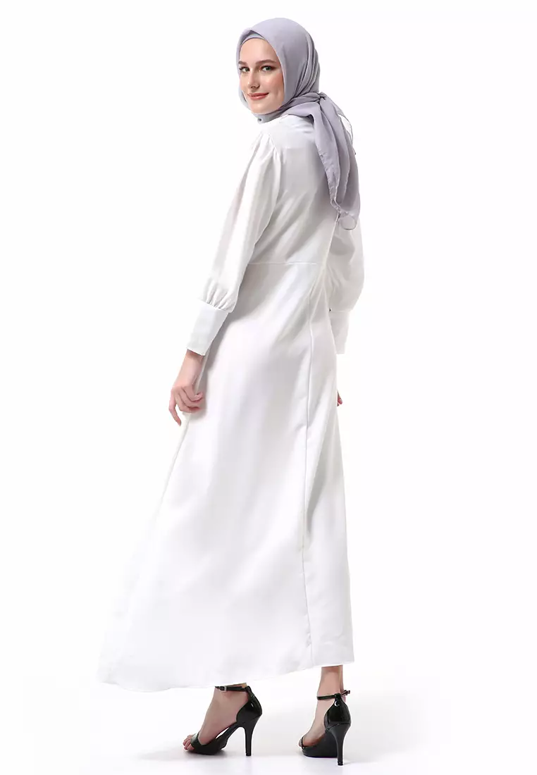 Alliyah Dress Gamis Muslimah Long Sleeve Model Balon Regular Fit Premium High Quality - Putih